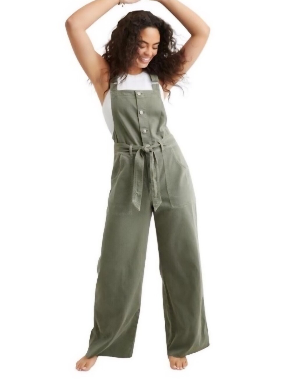 Aerie Green Denim Skater Pant Belted Overalls